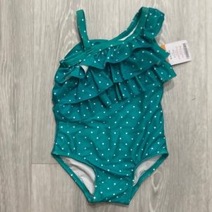 Gymboree ruffled swimsuit with polka dots, size 18-24 months.